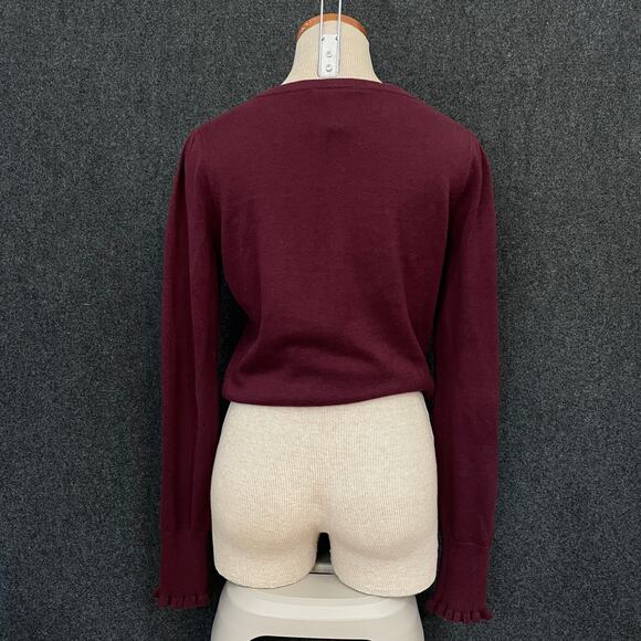 Anthropologie Knitted Dove Embroidered Cardigan Burgundy  Sweater Size M - Picture 5 of 15